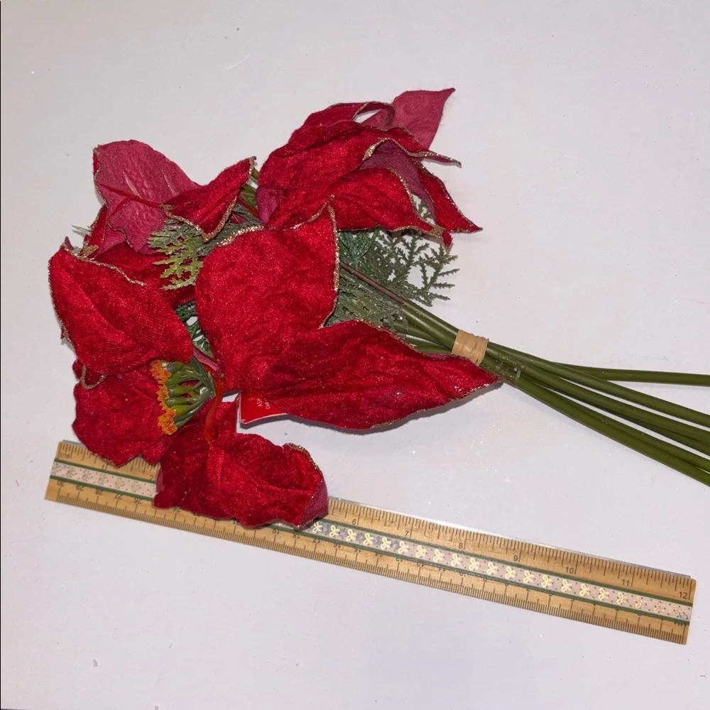 Red Poinsettia Floral Bouquet Set of 7 Red Velvet Gold edge poinsettia bouquets